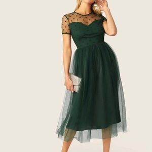 Green polka dot sheer midi dress